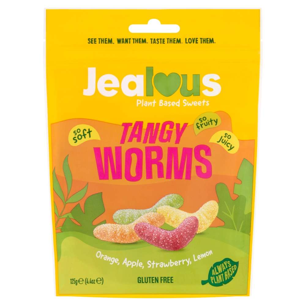 10 x Jealous Sweets Tangy Worms Share Bag - 125g