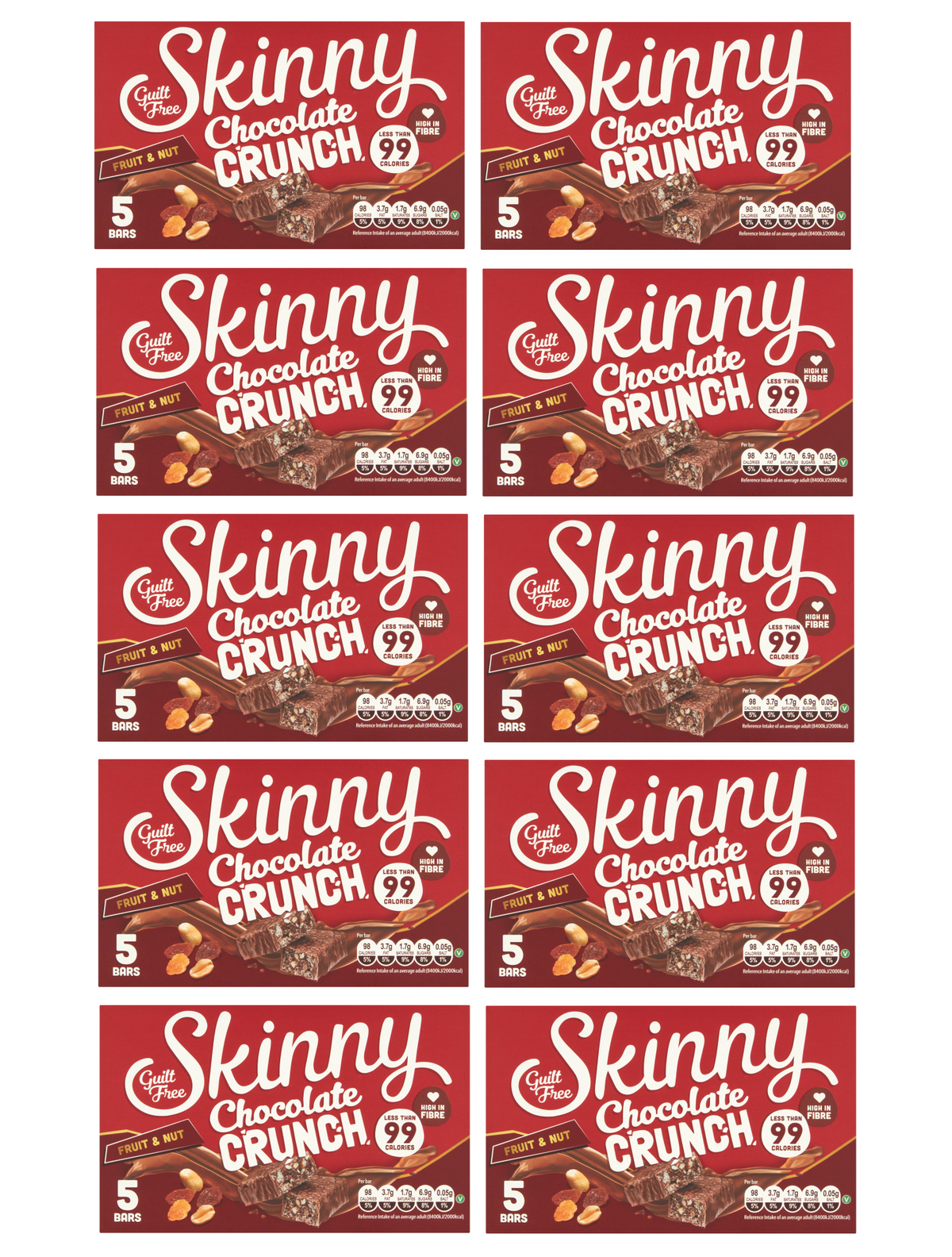 50 X Skinny Chocolate Crunch Fruit & Nut 24G