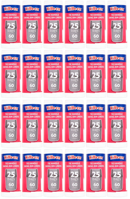 20 x Killeen Tie Handle Swing Bin Liners 25 Bags 60 Litres