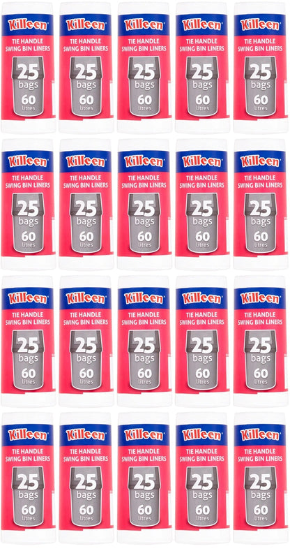 20 x Killeen Swing Bin Liners Tie Handles 60 Litre - 25 PACK