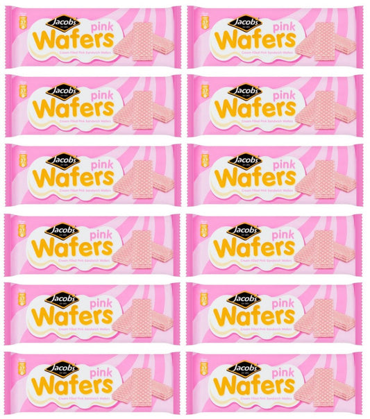 12 x Jacobs Wafers Pink Cream Filled Sandwich 100G