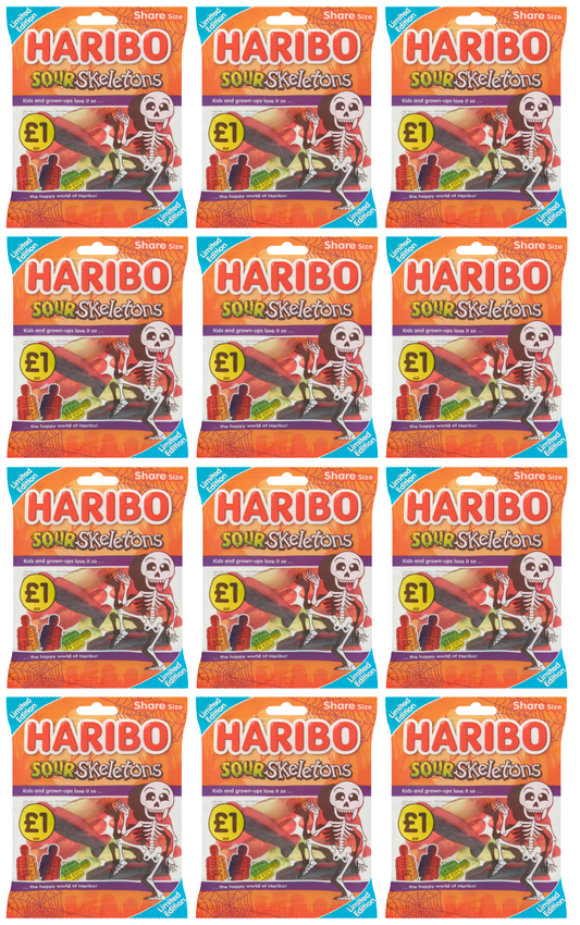 12 X Haribo Sour Skeletons Share Size Sweets Bag 140GM