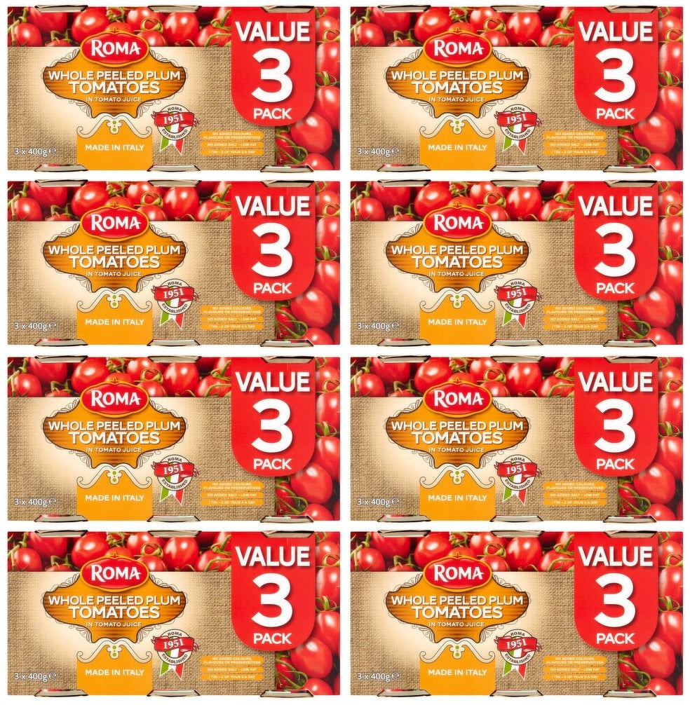 8 x Roma Whole Peeled Tomato 3pk - 3X400G