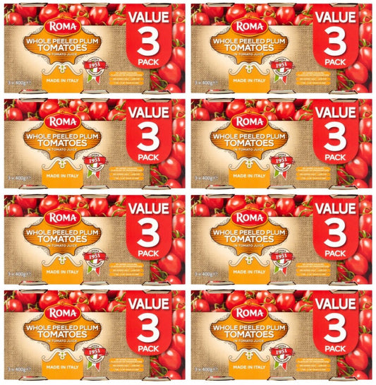 8 x Roma Whole Peeled Tomato 3pk - 3X400G