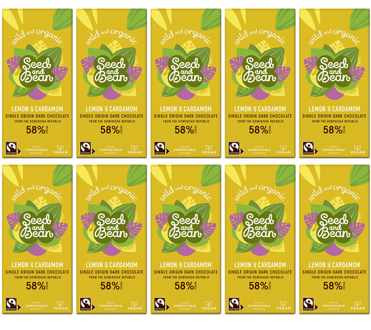10 x Seed & Bean Dark 58% Lemon & Cardamon FT & Org - 75g