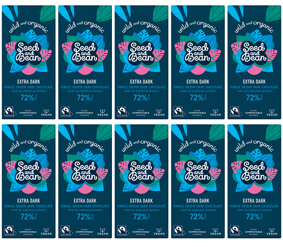 10 x Seed & Bean Dark 72% Fairtrade & Organic - 75g