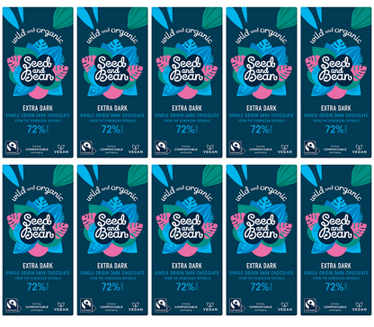 10 x Seed & Bean Dark 72% Fairtrade & Organic - 75g
