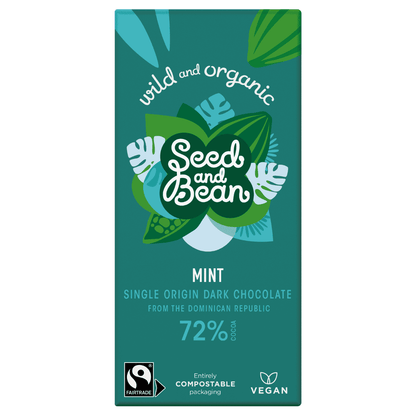 10 x Seed & Bean Dark 72% FT & Org English Mint Bar - 75g