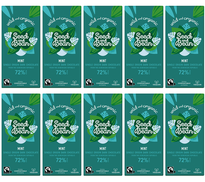 10 x Seed & Bean Dark 72% FT & Org English Mint Bar - 75g