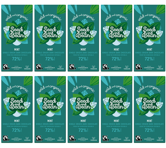 10 x Seed & Bean Dark 72% FT & Org English Mint Bar - 75g