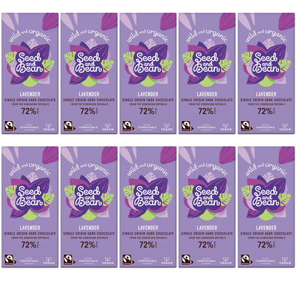 10 x Seed & Bean Dark 72% Fairtrade & Org Lavender Bar - 75g