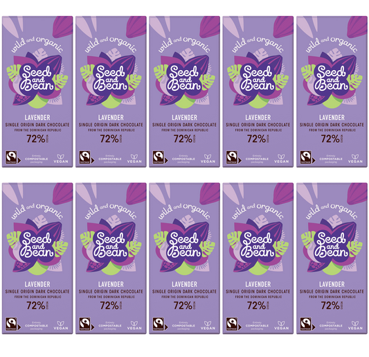 10 x Seed & Bean Dark 72% Fairtrade & Org Lavender Bar - 75g