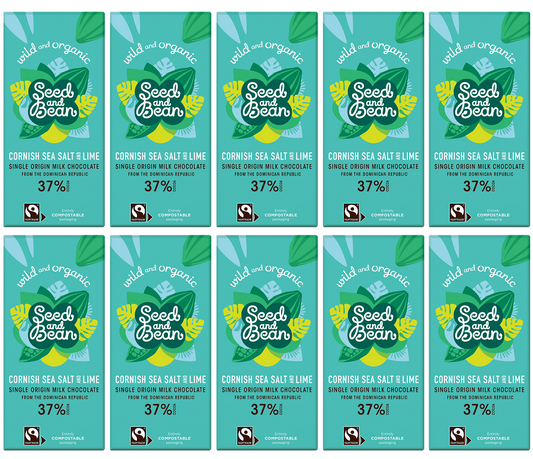 10 x Seed & Bean Milk 37% FT Org Cornish S/Salt & Lime - 75g