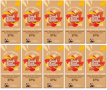 10 x Seed & Bean Milk 37% Hazelnut & Almond FT Org Bar - 75g