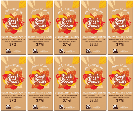 10 x Seed & Bean Milk 37% Hazelnut & Almond FT Org Bar - 75g