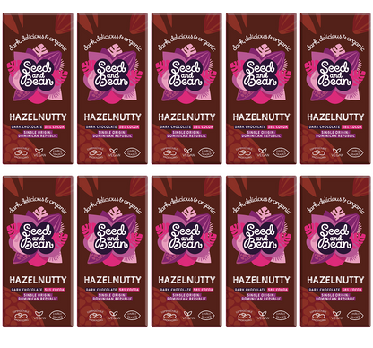 10 x Seed & Bean Dark 58% Hazelnut Fairtrade & Org Bar - 75g