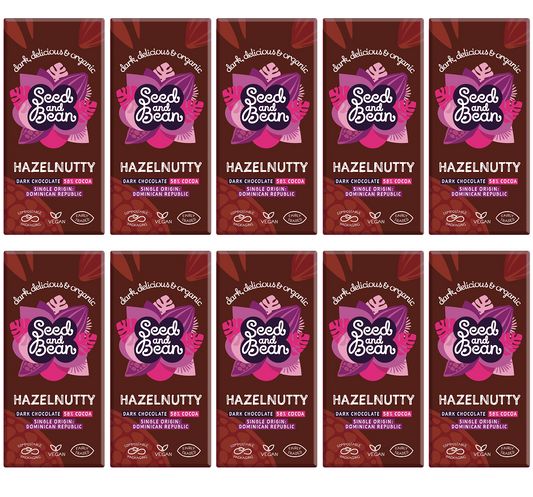 10 x Seed & Bean Dark 58% Hazelnut Fairtrade & Org Bar - 75g