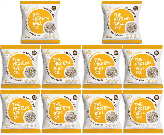 10 x The Protein Ball co C/nut Macadamia Pro + Vit Balls - 45g