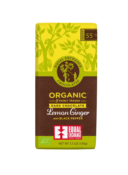 Equal Exchange Org Lemon Ginger Choc B/Pepper 55% - 100g