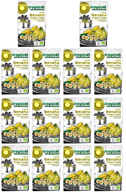 14 x Tropical Wholefoods FT Org Chewy Banana Chips  - 150g