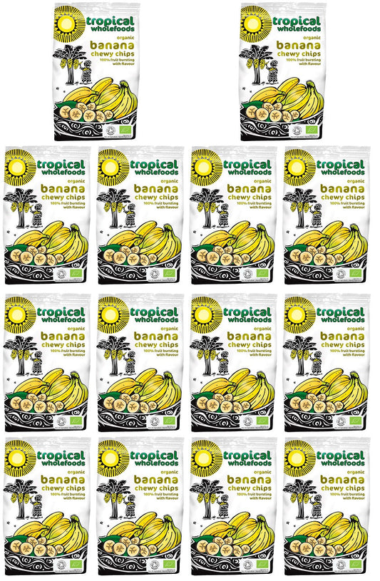 14 x Tropical Wholefoods FT Org Chewy Banana Chips  - 150g