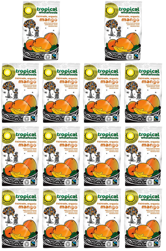 14 x Tropical Wholefoods Fairtrade Organic Mango  - 100g