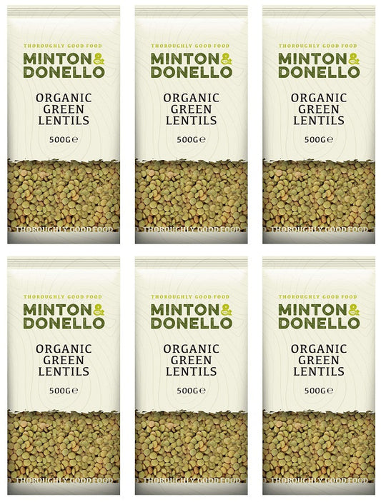 6 x Minton & Donello Organic Green Lentils - 500g