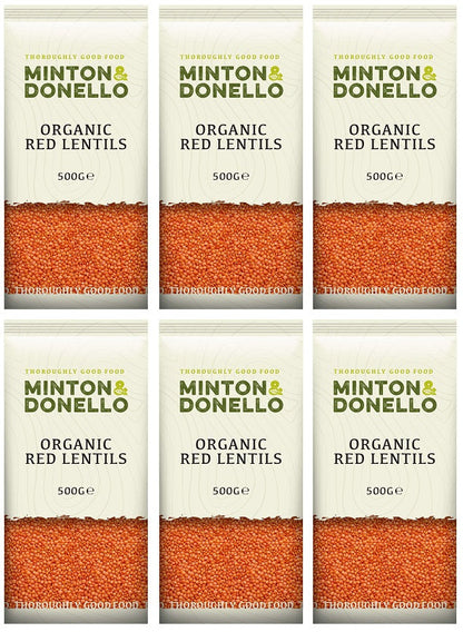 6 x Minton & Donello Organic Red Split Lentils - 500g