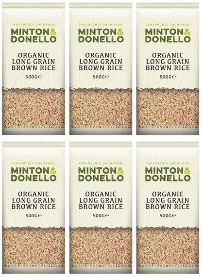 6 x Minton & Donello Organic Long Grain Brown Rice - 500g