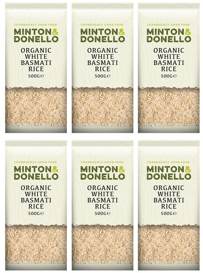 6 x Minton & Donello Organic White Basmati Rice - 500g