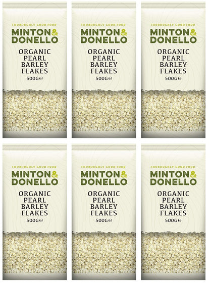 6 x Minton & Donello Organic Pearl Barley Flakes - 500g