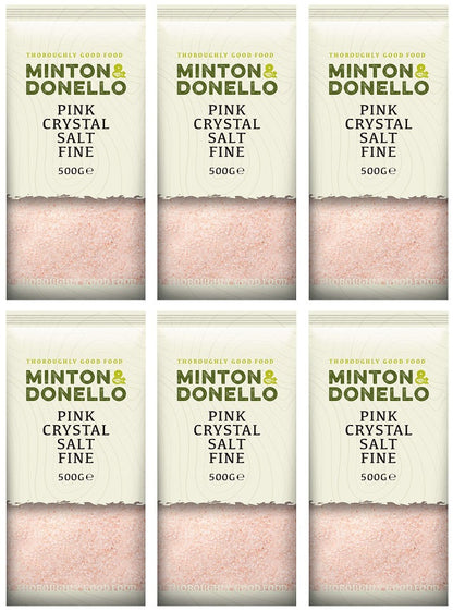 6 x Minton & Donello Pink Crystal Salt Fine - 500g