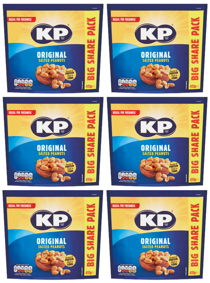 6 X Kp Original Salted Peanuts Big Share Pack 415GM