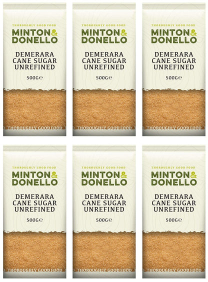 6 x Minton & Donello Demerara Cane Sugar Unrefined - 500g