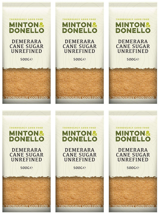 6 x Minton & Donello Demerara Cane Sugar Unrefined - 500g