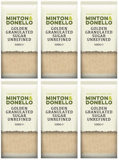 6 x Minton & Donello Golden Granulated Sugar Unrefined - 500g