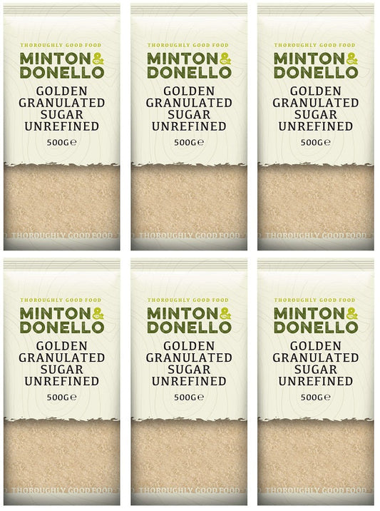 6 x Minton & Donello Golden Granulated Sugar Unrefined - 500g