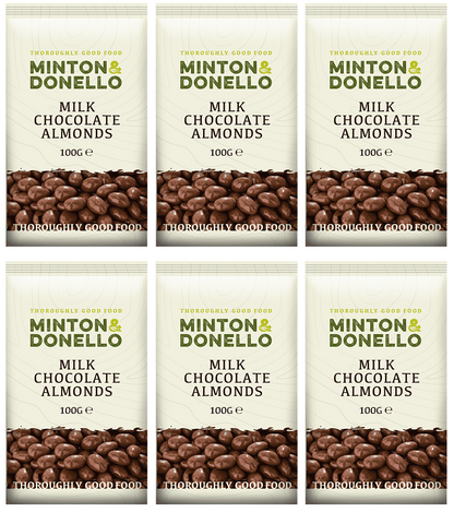 6 x Minton & Donello Milk Chocolate Almonds - 100g