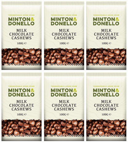 6 x Minton & Donello Milk Chocolate Cashews - 100g