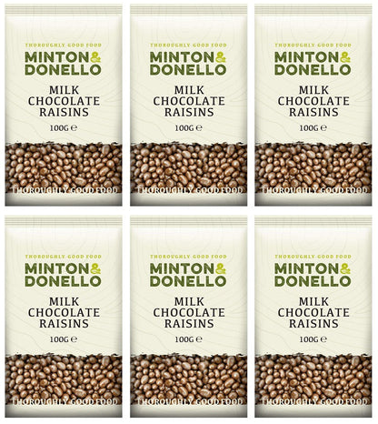 6 x Minton & Donello Milk Chocolate Raisins - 100g
