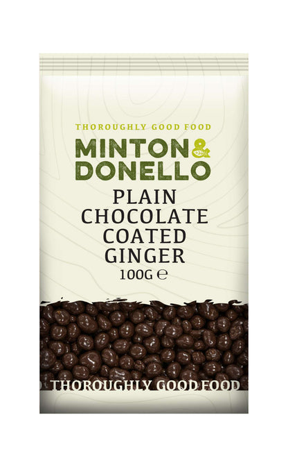 6 x Minton & Donello Plain Chocolate Coated Ginger - 100g