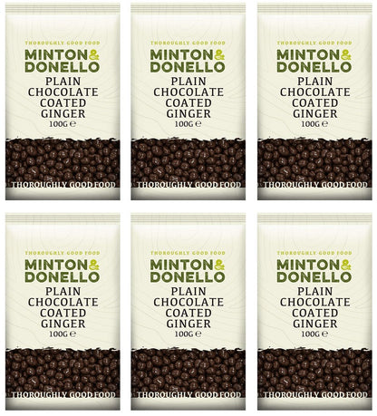 6 x Minton & Donello Plain Chocolate Coated Ginger - 100g