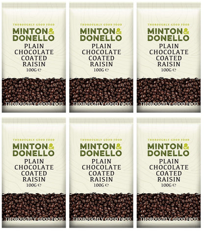6 x Minton & Donello Plain Chocolate Coated Raisin - 100g