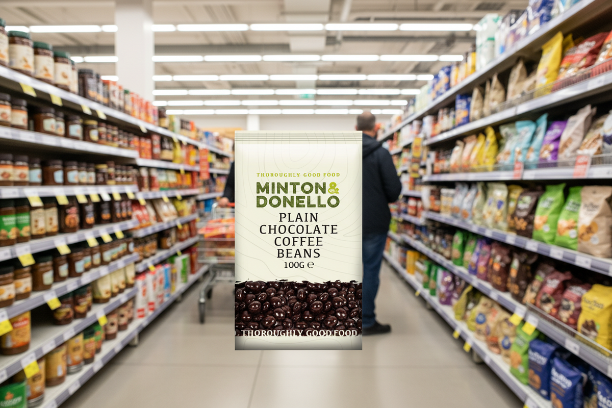 6 x Minton & Donello Plain Chocolate Coffee Beans - 100g