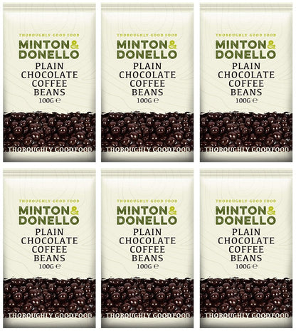 6 x Minton & Donello Plain Chocolate Coffee Beans - 100g