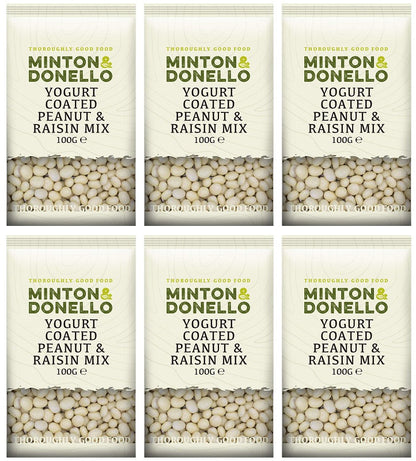 6 x Minton & Donello Yogurt Coated Peanut & Raisin Mix - 100g