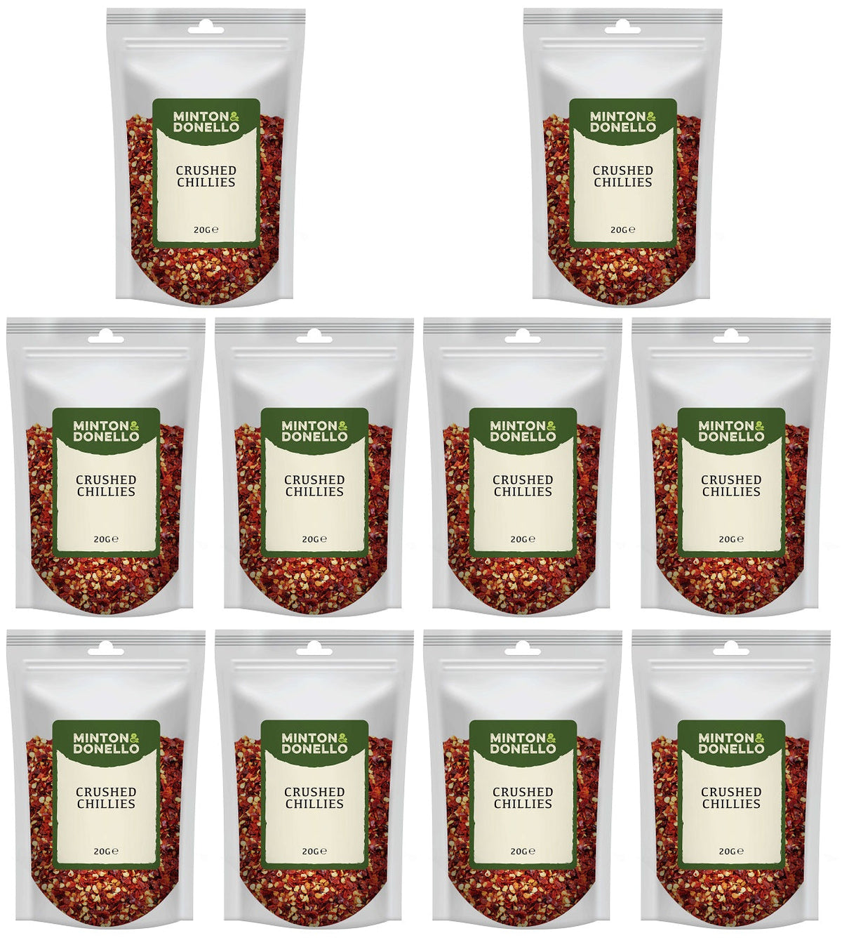 10 x Minton & Donello Crushed Chillies - 20g