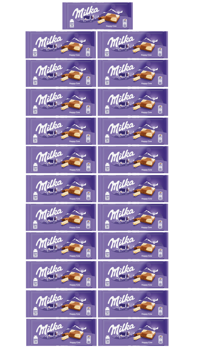 23 x Milka Happy Cows Milk And White Choc Bar 100Gm