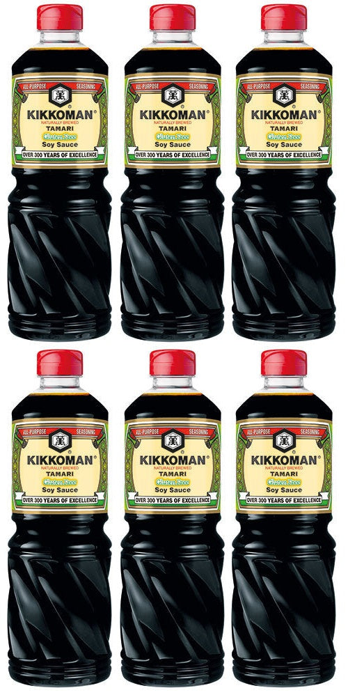 6 x Kikkoman Naturally Brewed Tamari Gluten Free Soy Sauce 1L