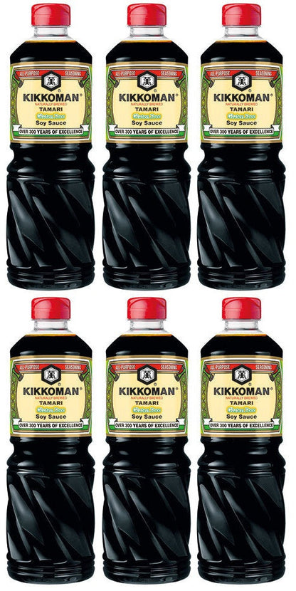 6 x Kikkoman Naturally Brewed Tamari Gluten Free Soy Sauce 1L